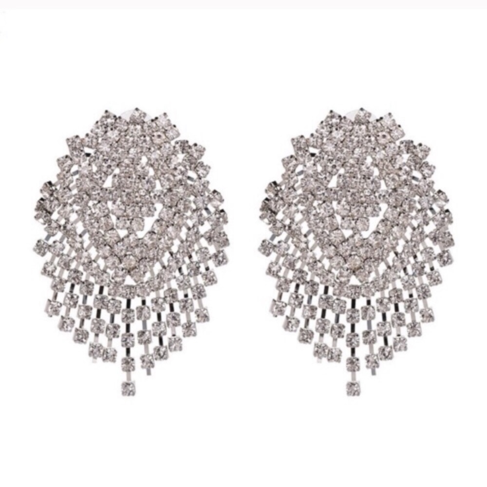 New! Silver Rhinestone Statement Earrings - Picture 4 of 8
